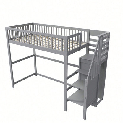 Weißes Kinder-Hochbett 90x200 mit Treppe & Aufbewahrungsregal – inkl. Kleiderschrank