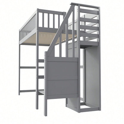 Weißes Kinder-Hochbett 90x200 mit Treppe & Aufbewahrungsregal – inkl. Kleiderschrank