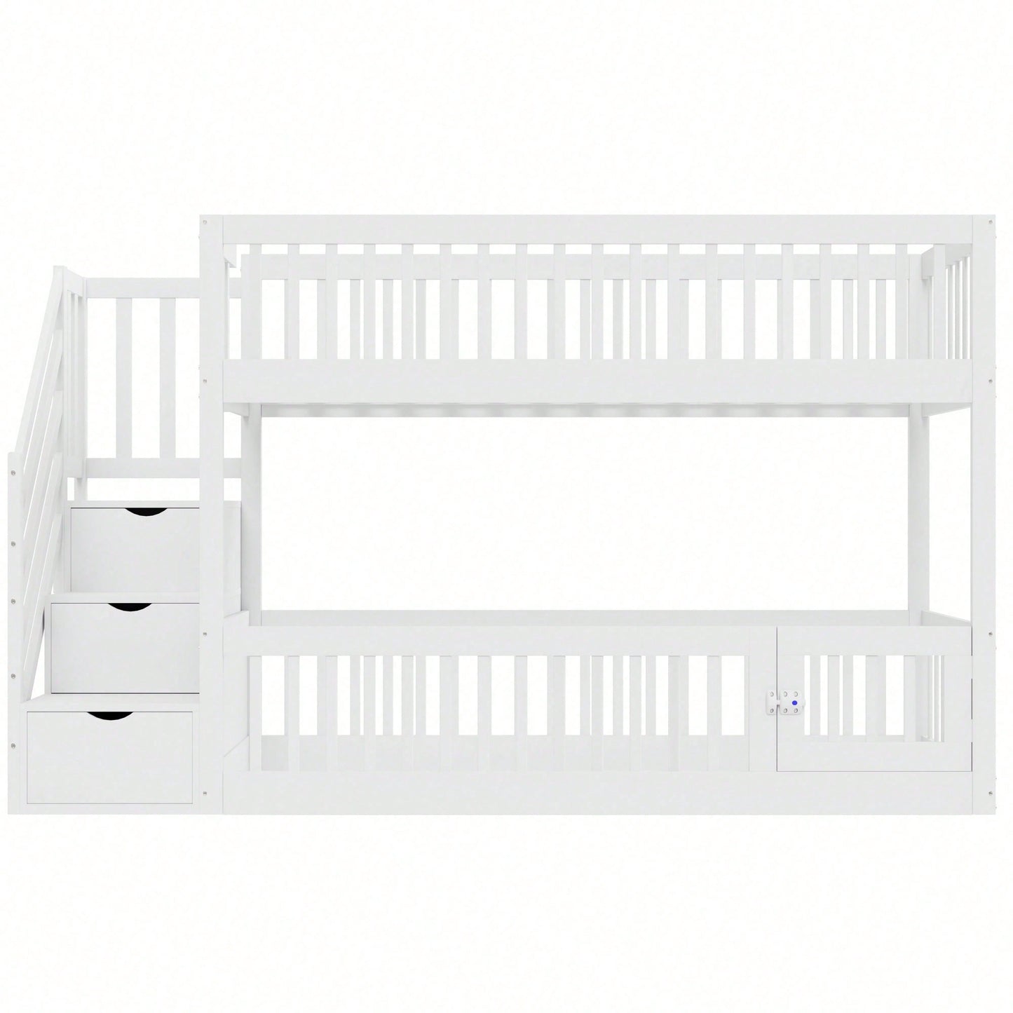 Etagenbett 90x200 Kinderbett mit Sicherheitstreppe und Schubladen, weißes Holzeinzelbett mit Stauraumbett für Kinder, Jugendliche