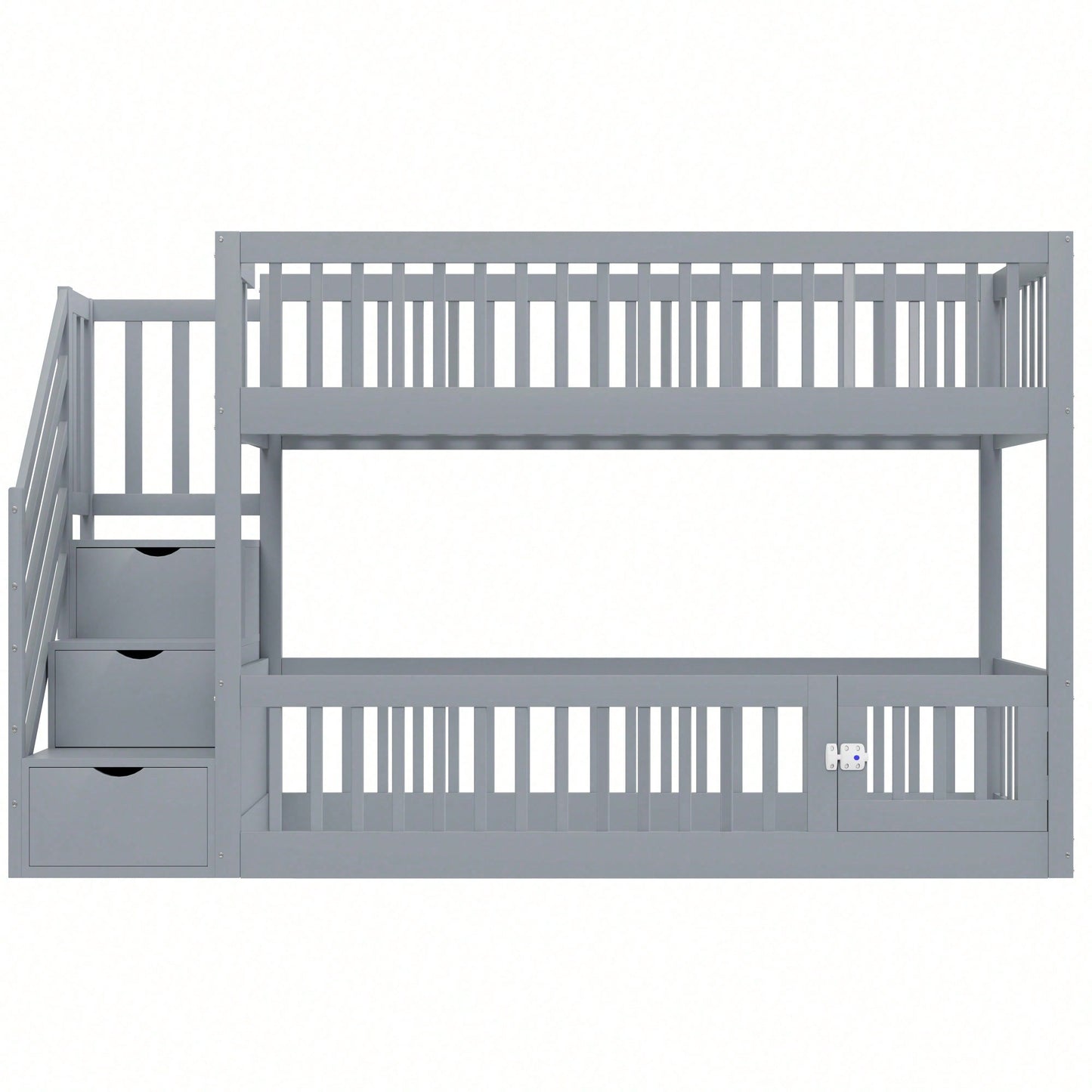 Etagenbett 90x200 Kinderbett mit Sicherheitstreppe und Schubladen, weißes Holzeinzelbett mit Stauraumbett für Kinder, Jugendliche