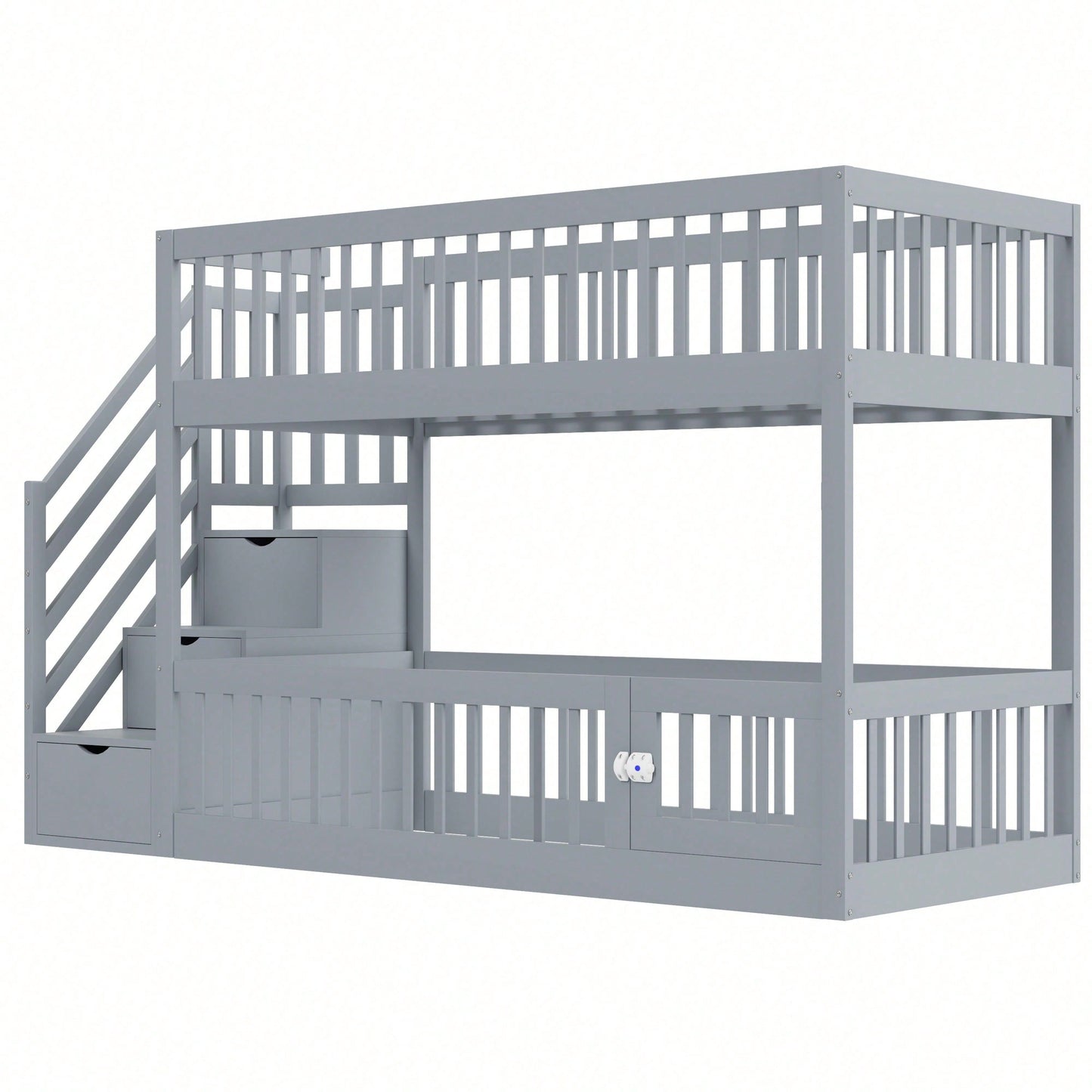 Etagenbett 90x200 Kinderbett mit Sicherheitstreppe und Schubladen, weißes Holzeinzelbett mit Stauraumbett für Kinder, Jugendliche