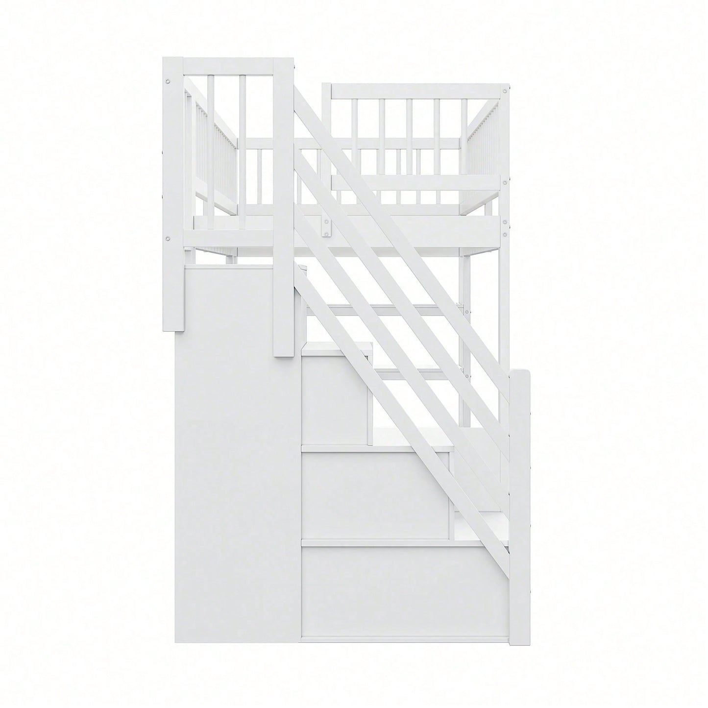Hochbett 90x200 cm mit Kleiderschrank & Regalen – Sicherheitshochzaun, großer Stauraum & Kletterleiter – Massivholz, weiß, Multifunktions-Kinderbett