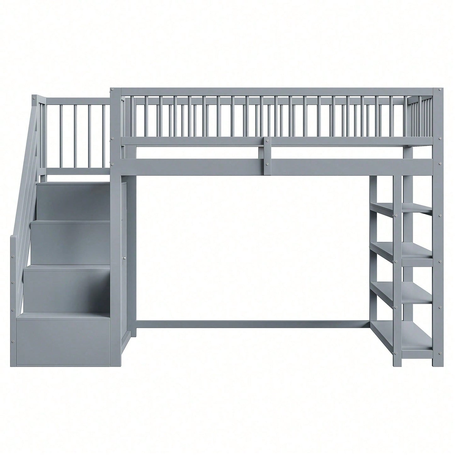 Hochbett 90x200 cm mit Kleiderschrank & Regalen – Sicherheitshochzaun, großer Stauraum & Kletterleiter – Massivholz, weiß, Multifunktions-Kinderbett
