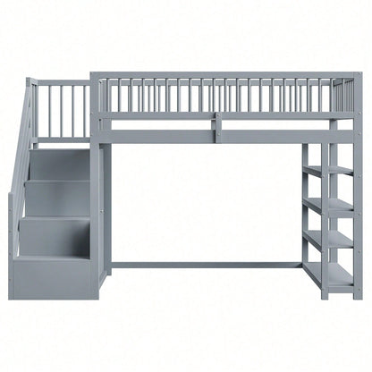 Hochbett 90x200 cm mit Kleiderschrank & Regalen – Sicherheitshochzaun, großer Stauraum & Kletterleiter – Massivholz, weiß, Multifunktions-Kinderbett