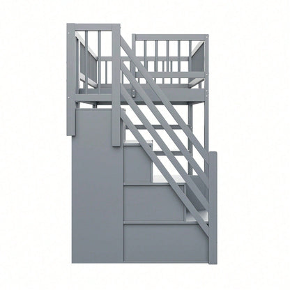Hochbett 90x200 cm mit Kleiderschrank & Regalen – Sicherheitshochzaun, großer Stauraum & Kletterleiter – Massivholz, weiß, Multifunktions-Kinderbett
