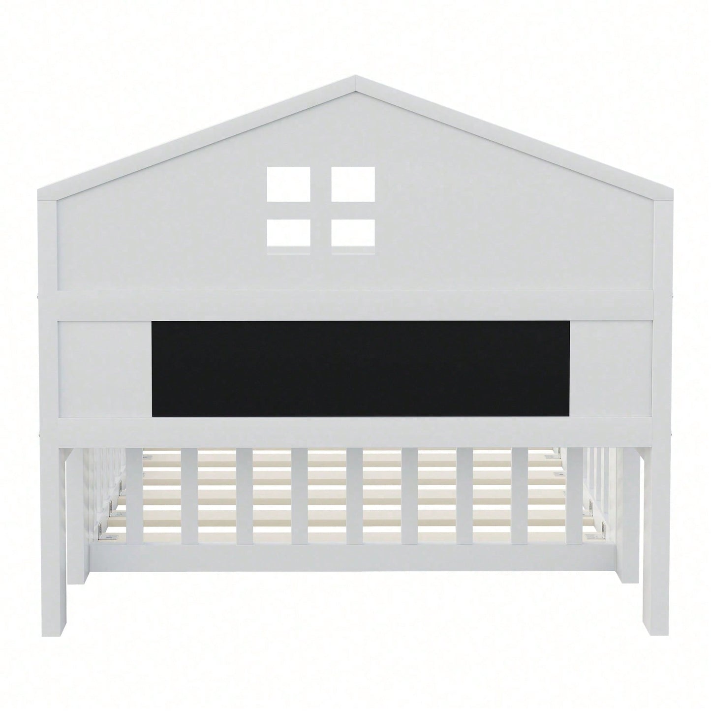 White Solid Wood Children's Bed 90x200 cm - Complete Bed Frame with Safety Gate & Door, Picture Rail, Storage Shelves & Slatted Base - Playful House-Shaped Design for Kids' Room