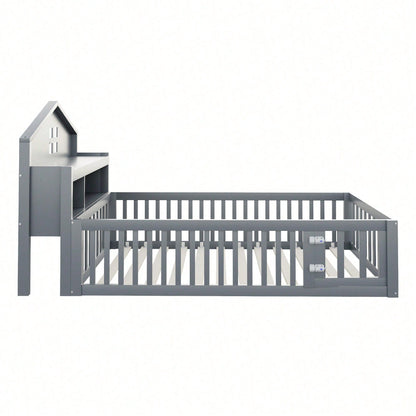 White Solid Wood Children's Bed 90x200 cm - Complete Bed Frame with Safety Gate & Door, Picture Rail, Storage Shelves & Slatted Base - Playful House-Shaped Design for Kids' Room