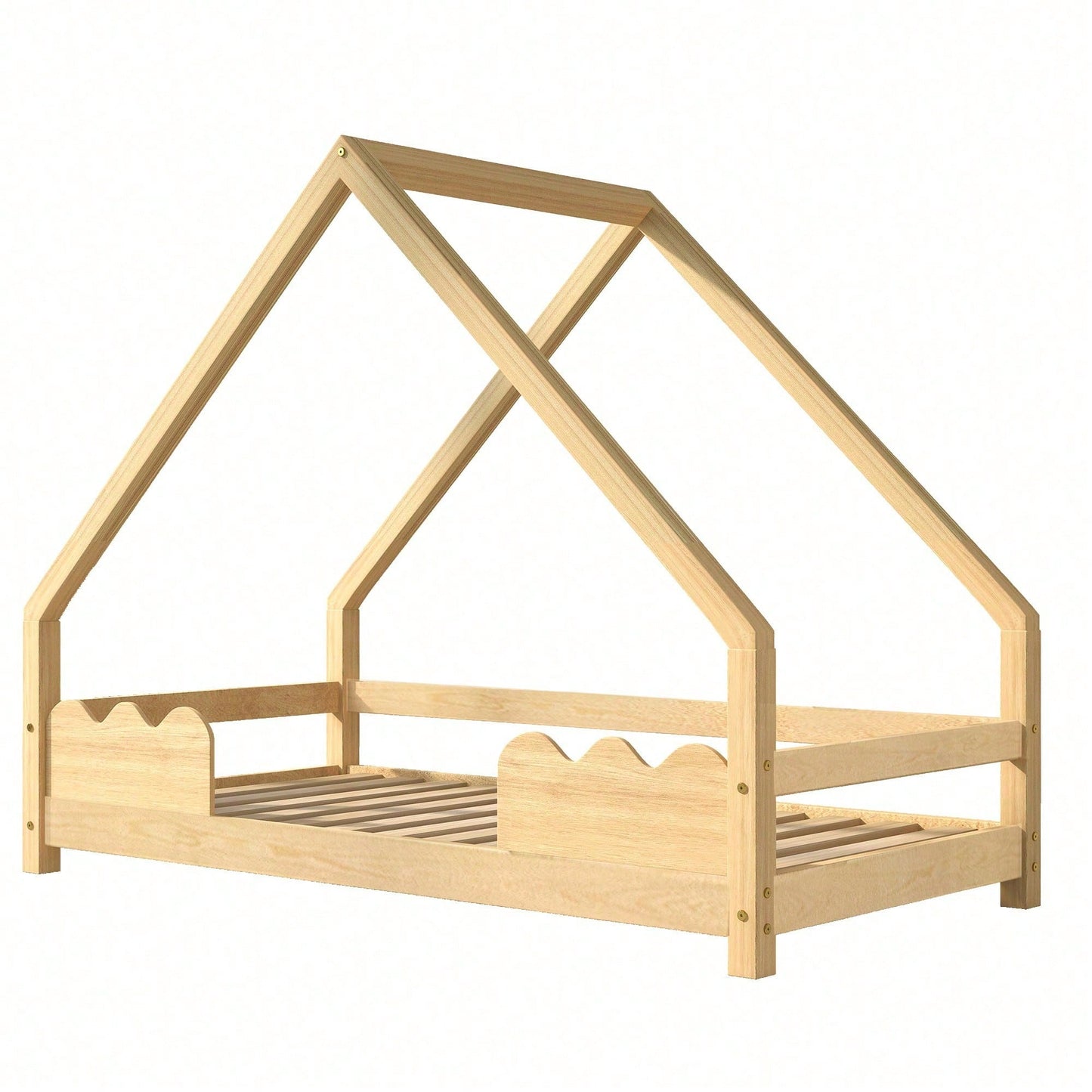 Massivholz-Hausbett für Kinder (90x200 cm) – Spielbett mit integriertem Rausfallschutz – Naturbelassenes Jugendbett aus robustem Holz – Sicherer & fantasievoller Schlafplatz
