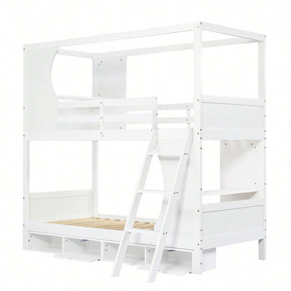 Modernes Etagenbett für Kinder (90x200 cm) - Mit integriertem Schreibtisch & Schuhschrank (4 Fächer) - Sicherheits-Gitter & dreistufige Schrägleiter - Viel Stauraum aus Kiefer, MDF & Sperrholz - Weiße Schlaf- & Spiel-Lösung