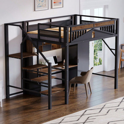 Modernes Metall-Hochbett 140x200 cm in Weiß - Einzigartiges Gehäusedesign mit dekorativen Fensterelementen - Sicherheitsleiter & großer Stauraum unter dem Bett - Stabile Schlafplatzlösung für Jugend- & Gästezimmer