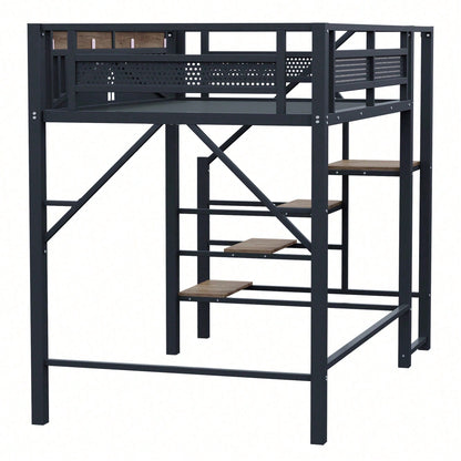 Modernes Metall-Hochbett 140x200 cm in Weiß - Einzigartiges Gehäusedesign mit dekorativen Fensterelementen - Sicherheitsleiter & großer Stauraum unter dem Bett - Stabile Schlafplatzlösung für Jugend- & Gästezimmer