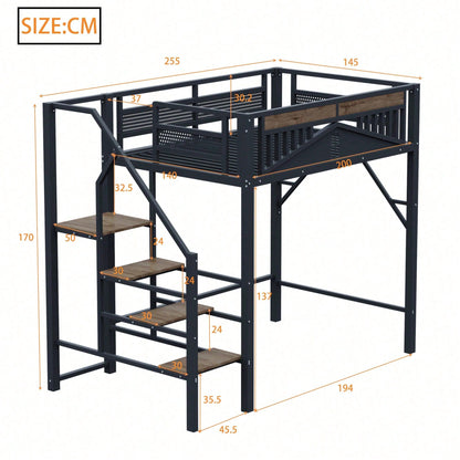 Modernes Metall-Hochbett 140x200 cm in Weiß - Einzigartiges Gehäusedesign mit dekorativen Fensterelementen - Sicherheitsleiter & großer Stauraum unter dem Bett - Stabile Schlafplatzlösung für Jugend- & Gästezimmer