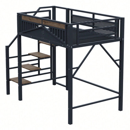 Modernes Metall-Hochbett 140x200 cm in Weiß - Einzigartiges Gehäusedesign mit dekorativen Fensterelementen - Sicherheitsleiter & großer Stauraum unter dem Bett - Stabile Schlafplatzlösung für Jugend- & Gästezimmer