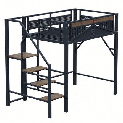 Modernes Metall-Hochbett 140x200 cm in Weiß - Einzigartiges Gehäusedesign mit dekorativen Fensterelementen - Sicherheitsleiter & großer Stauraum unter dem Bett - Stabile Schlafplatzlösung für Jugend- & Gästezimmer