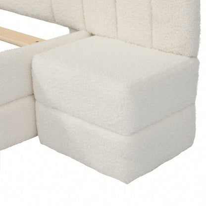 Modernes Einzelbett 90x200 cm in Beige - Exklusives Polsterbett mit Regenbogen-Kopfteil & beidseitigen Nachttischen - Hochwertiges Vliesimitat - Stilvolles & bequemes Bettgestell - Platzsparende Schlafzimmer-Lösung