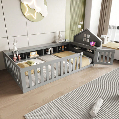 Massivholz-Kinderbett 90x200 cm in Weiß – Mit Dachleiste & Fenster – Praktisches Staufach & Sicherheitsgitter mit Tür – Rundum-Schutz & inkl. Lattenrost – Sicheres Einzelbett fürs Kinderzimmer