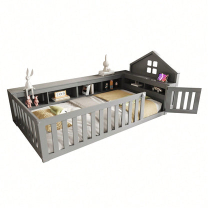 Massivholz-Kinderbett 90x200 cm in Weiß – Mit Dachleiste & Fenster – Praktisches Staufach & Sicherheitsgitter mit Tür – Rundum-Schutz & inkl. Lattenrost – Sicheres Einzelbett fürs Kinderzimmer