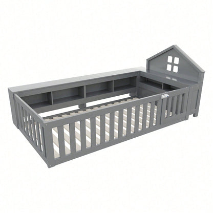 Massivholz-Kinderbett 90x200 cm in Weiß – Mit Dachleiste & Fenster – Praktisches Staufach & Sicherheitsgitter mit Tür – Rundum-Schutz & inkl. Lattenrost – Sicheres Einzelbett fürs Kinderzimmer