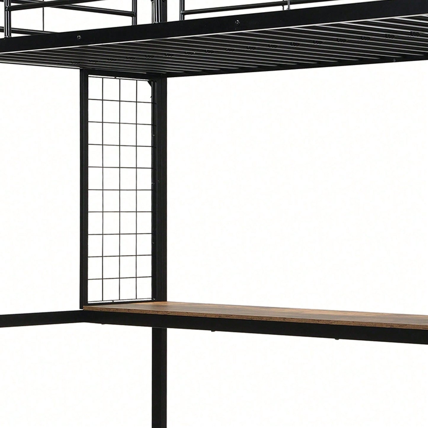 Hochbett 90x200 cm schwarz/dunkelholz - Metallgestell mit MDF-Elementen - Inkl. Schreibtisch & Regalschrank mit Ablageebenen - Sicher mit Metallgitter & stabiler Leiter - Kinderbett, Jugendbett