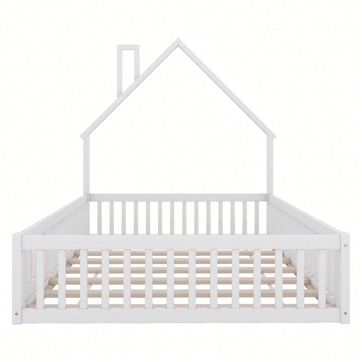 Weißes Polsterbett 140x190 cm - Kinderbett in Schornsteinform mit Lattenrost (ohne Matratze) - Minimalistisches Kiefernholz-Bett