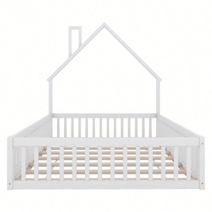 Weißes Polsterbett 140x190 cm - Kinderbett in Schornsteinform mit Lattenrost (ohne Matratze) - Minimalistisches Kiefernholz-Bett