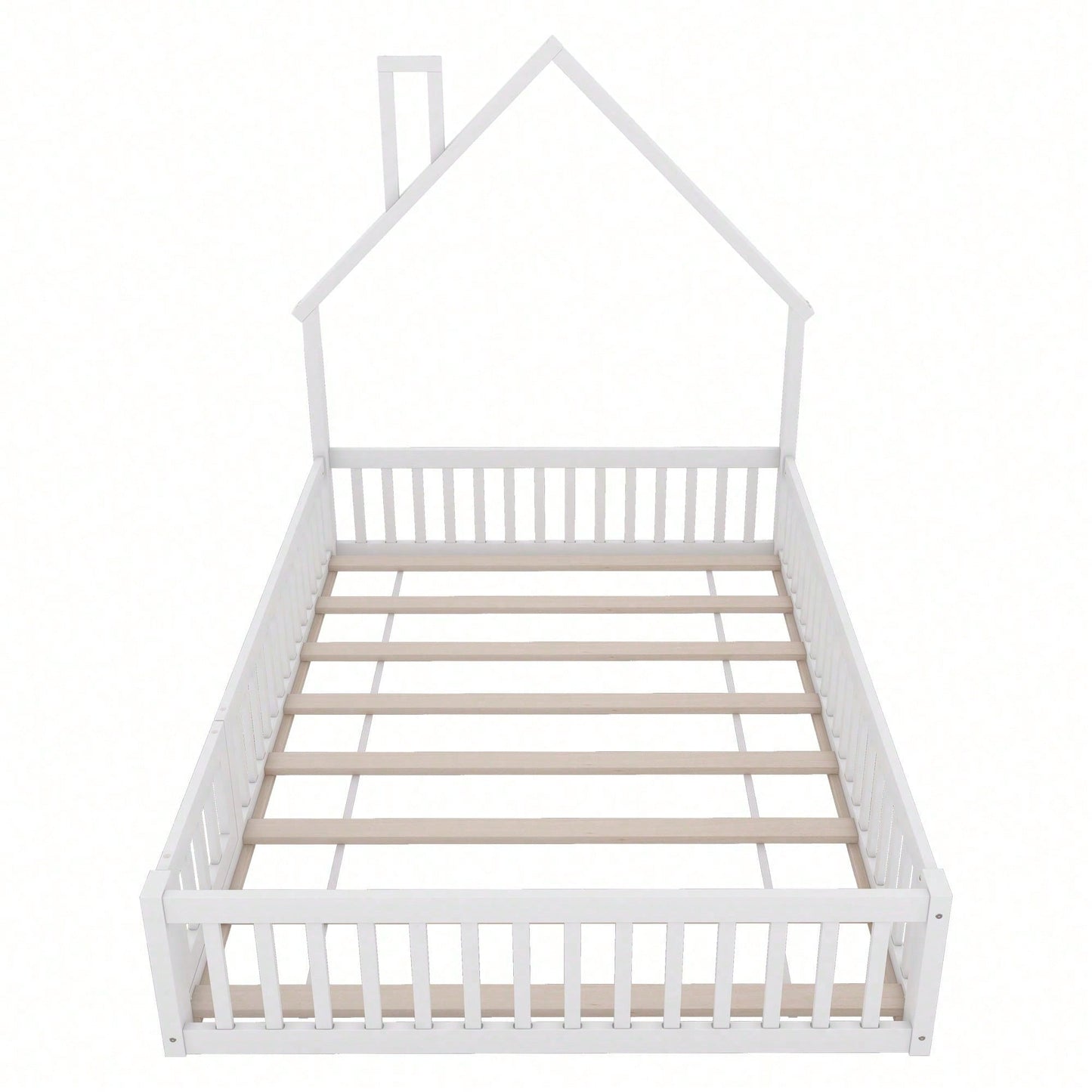 Weißes Polsterbett 140x190 cm - Kinderbett in Schornsteinform mit Lattenrost (ohne Matratze) - Minimalistisches Kiefernholz-Bett