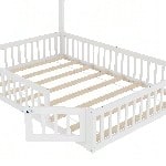 Weißes Polsterbett 140x190 cm - Kinderbett in Schornsteinform mit Lattenrost (ohne Matratze) - Minimalistisches Kiefernholz-Bett