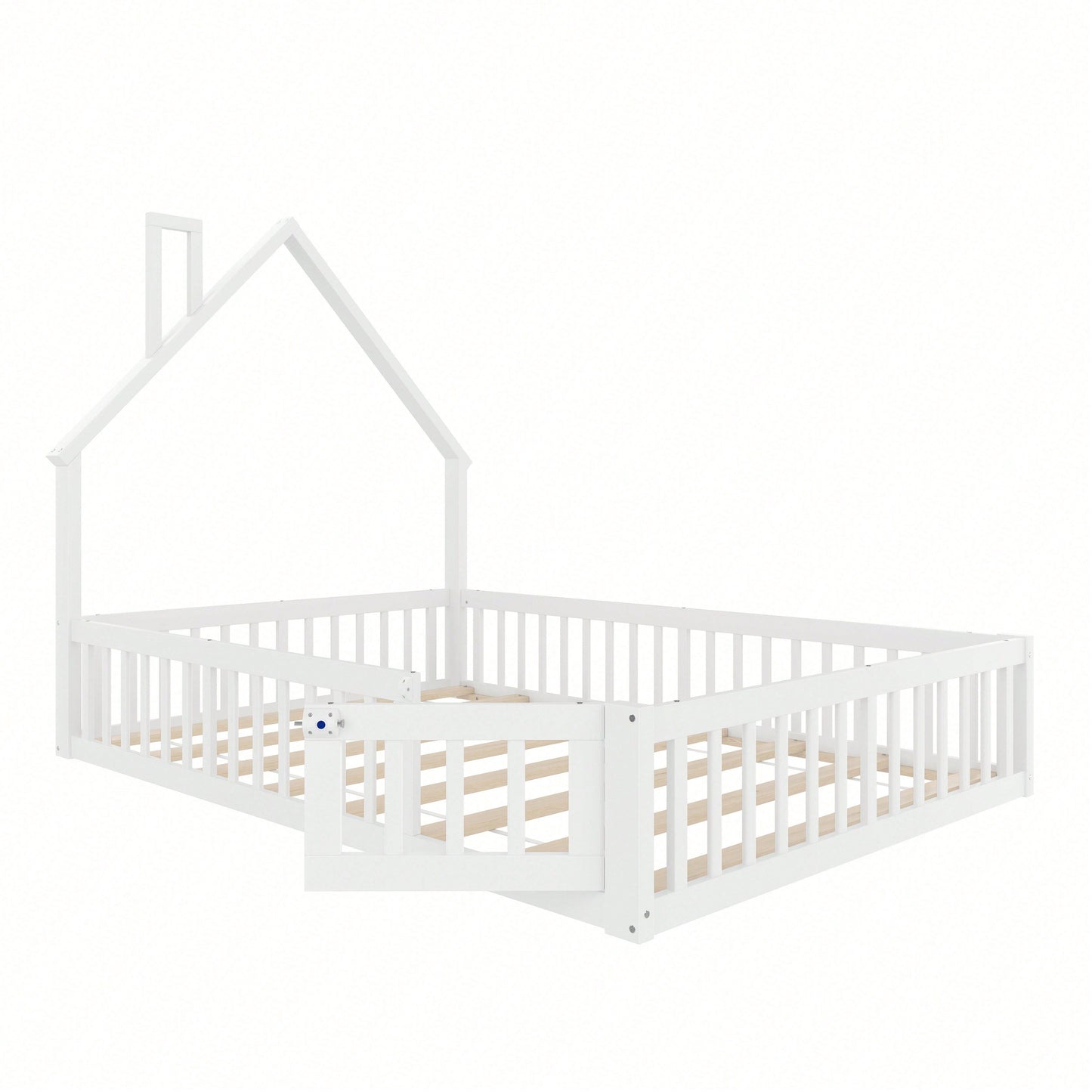 Weißes Polsterbett 140x190 cm - Kinderbett in Schornsteinform mit Lattenrost (ohne Matratze) - Minimalistisches Kiefernholz-Bett