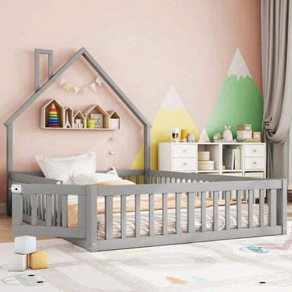 Weißes Polsterbett 140x190 cm - Kinderbett in Schornsteinform mit Lattenrost (ohne Matratze) - Minimalistisches Kiefernholz-Bett