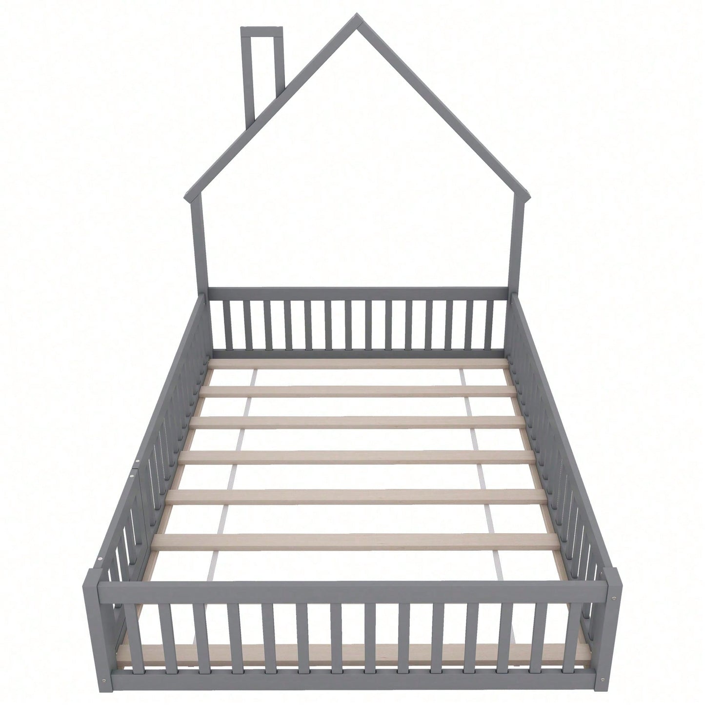 Weißes Polsterbett 140x190 cm - Kinderbett in Schornsteinform mit Lattenrost (ohne Matratze) - Minimalistisches Kiefernholz-Bett