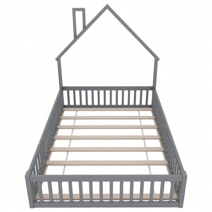 Weißes Polsterbett 140x190 cm - Kinderbett in Schornsteinform mit Lattenrost (ohne Matratze) - Minimalistisches Kiefernholz-Bett