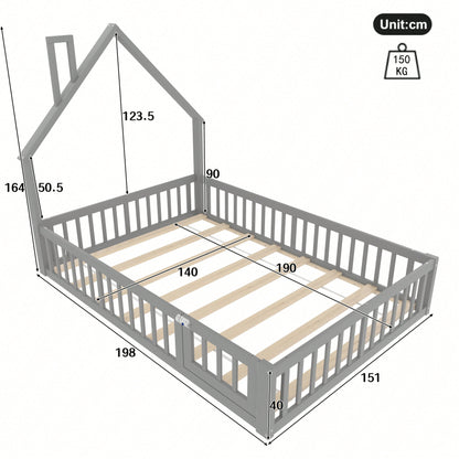 Weißes Polsterbett 140x190 cm - Kinderbett in Schornsteinform mit Lattenrost (ohne Matratze) - Minimalistisches Kiefernholz-Bett