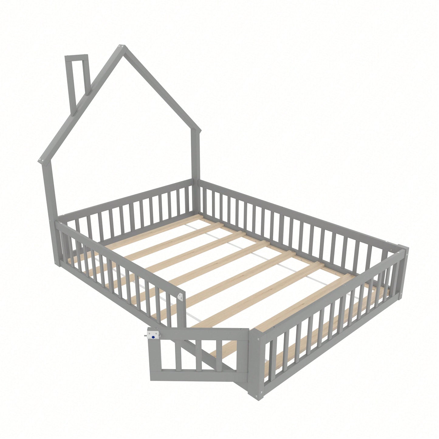 Weißes Polsterbett 140x190 cm - Kinderbett in Schornsteinform mit Lattenrost (ohne Matratze) - Minimalistisches Kiefernholz-Bett