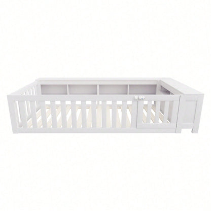 Kinderbett 90x200 cm aus Massivholz – Multifunktionales Einzelbett mit Sicherheitsgitter, Türchen & großzügigem Stauraum – Inkl. Lattenrost, Rundum-Schutz & Aufbewahrungsfächern (Weiß)