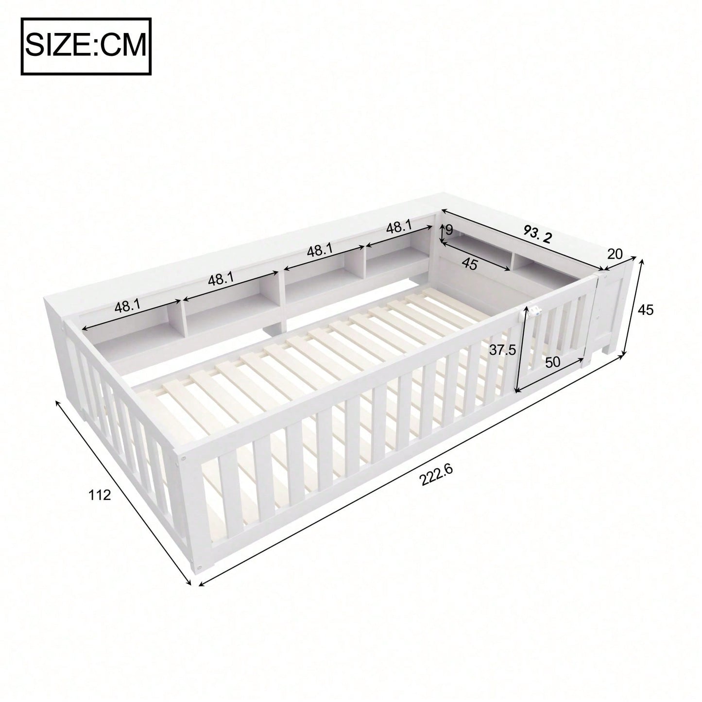 Kinderbett 90x200 cm aus Massivholz – Multifunktionales Einzelbett mit Sicherheitsgitter, Türchen & großzügigem Stauraum – Inkl. Lattenrost, Rundum-Schutz & Aufbewahrungsfächern (Weiß)