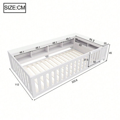 Kinderbett 90x200 cm aus Massivholz – Multifunktionales Einzelbett mit Sicherheitsgitter, Türchen & großzügigem Stauraum – Inkl. Lattenrost, Rundum-Schutz & Aufbewahrungsfächern (Weiß)