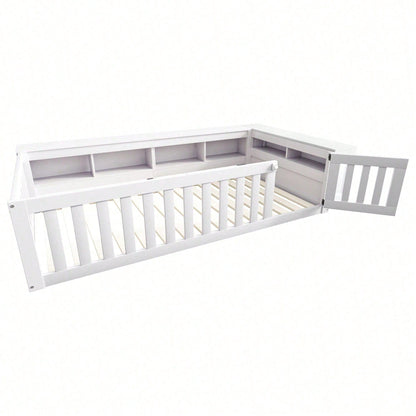 Kinderbett 90x200 cm aus Massivholz – Multifunktionales Einzelbett mit Sicherheitsgitter, Türchen & großzügigem Stauraum – Inkl. Lattenrost, Rundum-Schutz & Aufbewahrungsfächern (Weiß)