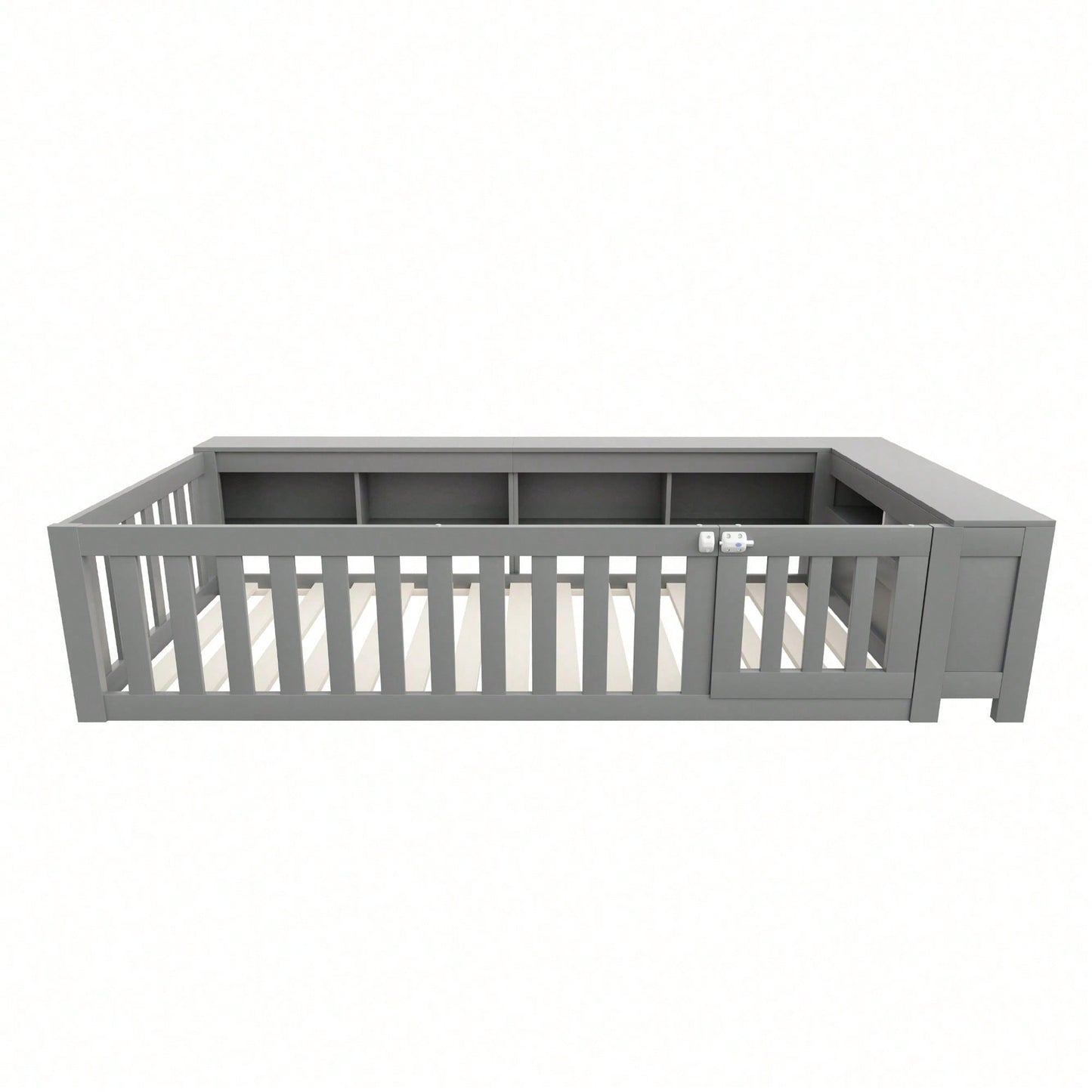 Kinderbett 90x200 cm aus Massivholz – Multifunktionales Einzelbett mit Sicherheitsgitter, Türchen & großzügigem Stauraum – Inkl. Lattenrost, Rundum-Schutz & Aufbewahrungsfächern (Weiß)