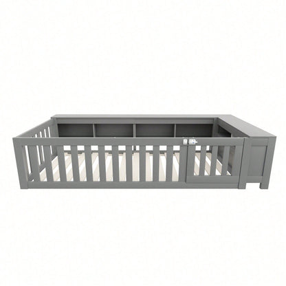 Kinderbett 90x200 cm aus Massivholz – Multifunktionales Einzelbett mit Sicherheitsgitter, Türchen & großzügigem Stauraum – Inkl. Lattenrost, Rundum-Schutz & Aufbewahrungsfächern (Weiß)