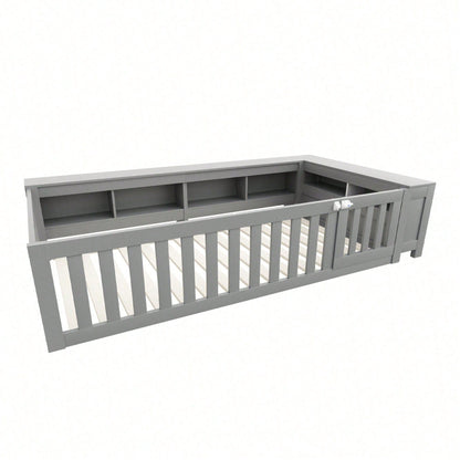 Kinderbett 90x200 cm aus Massivholz – Multifunktionales Einzelbett mit Sicherheitsgitter, Türchen & großzügigem Stauraum – Inkl. Lattenrost, Rundum-Schutz & Aufbewahrungsfächern (Weiß)