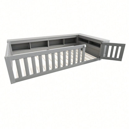 Kinderbett 90x200 cm aus Massivholz – Multifunktionales Einzelbett mit Sicherheitsgitter, Türchen & großzügigem Stauraum – Inkl. Lattenrost, Rundum-Schutz & Aufbewahrungsfächern (Weiß)