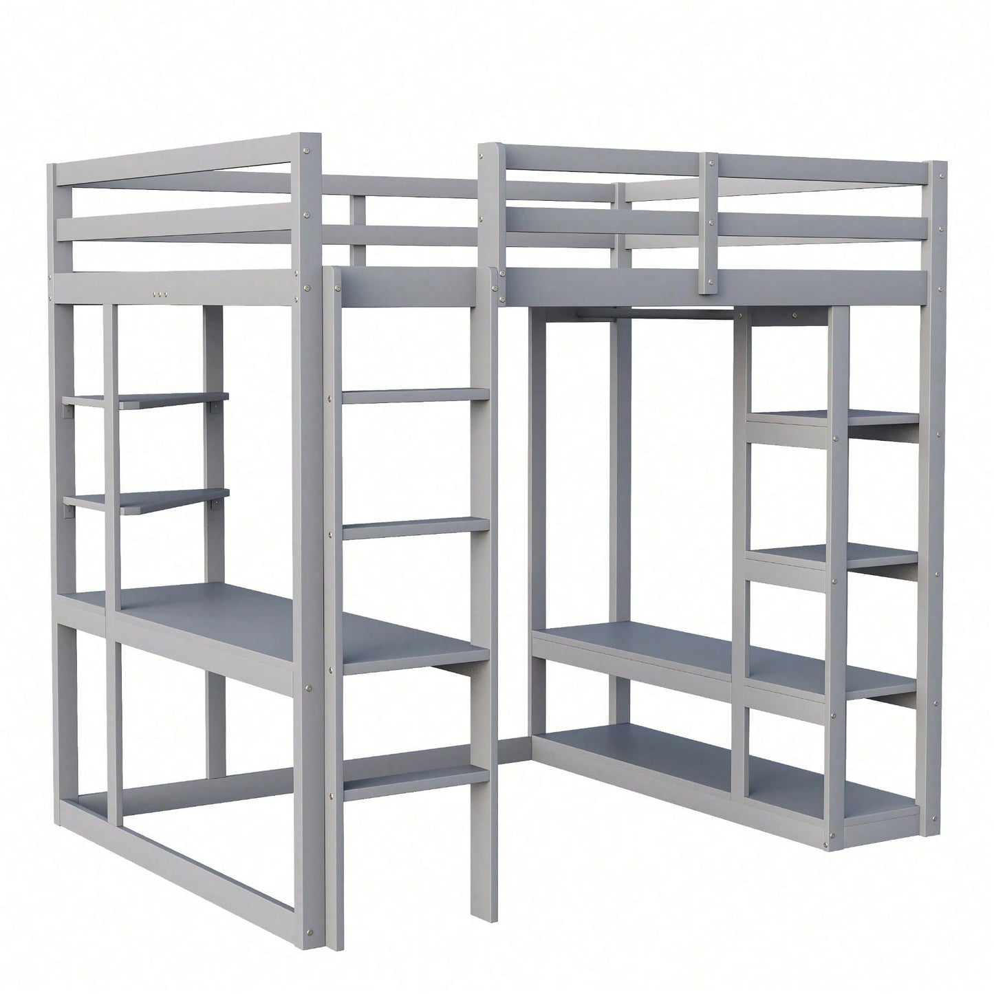 Massivholz-Hochbett 140x200 cm mit Schreibtisch & Regalen – Kinder-/Jugendbett in Weiß (inkl. Leiter, Ablageflächen & Aufhängungen) – Stilvolles Doppelbett mit Laminat-Oberflächen