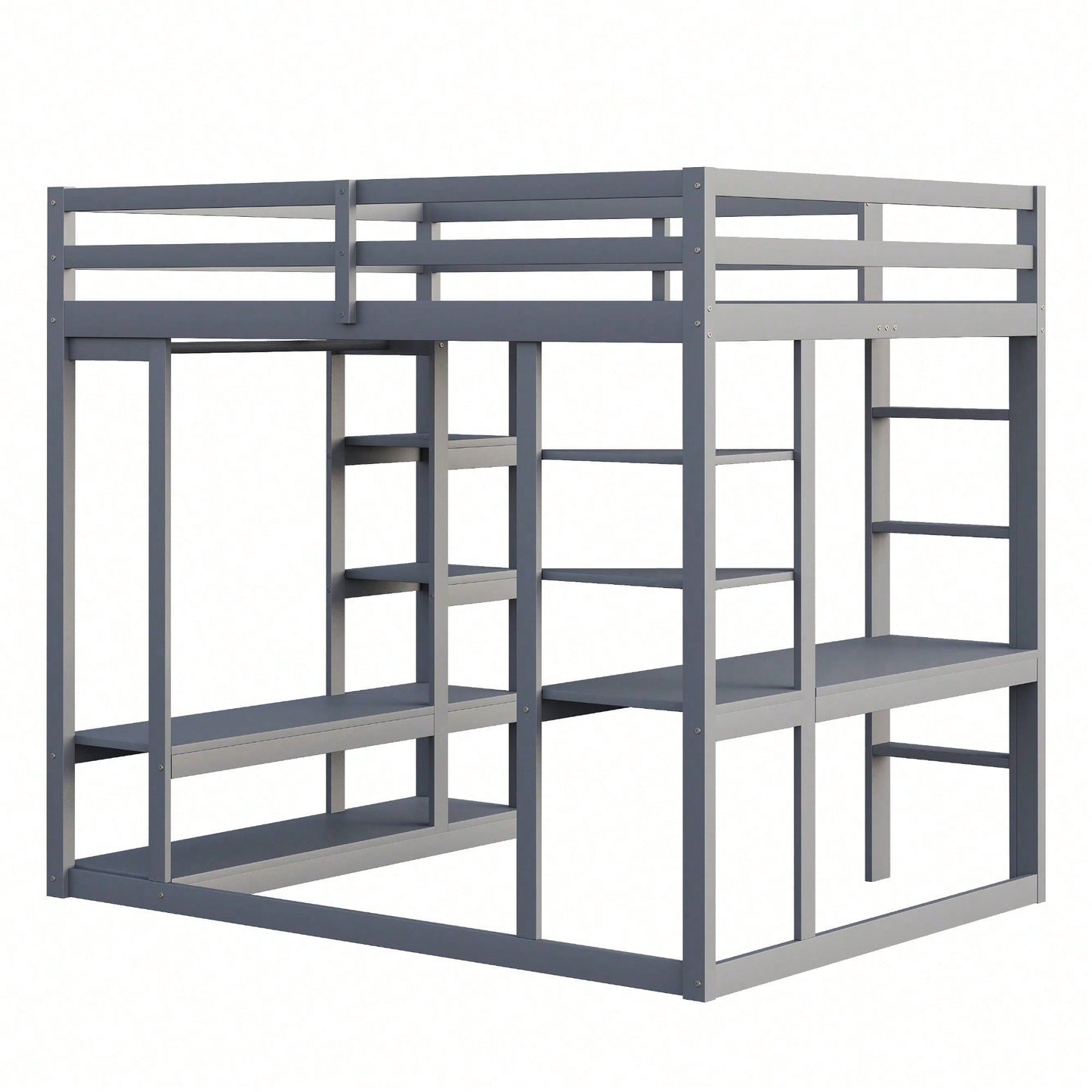 Massivholz-Hochbett 140x200 cm mit Schreibtisch & Regalen – Kinder-/Jugendbett in Weiß (inkl. Leiter, Ablageflächen & Aufhängungen) – Stilvolles Doppelbett mit Laminat-Oberflächen