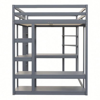 Massivholz-Hochbett 140x200 cm mit Schreibtisch & Regalen – Kinder-/Jugendbett in Weiß (inkl. Leiter, Ablageflächen & Aufhängungen) – Stilvolles Doppelbett mit Laminat-Oberflächen