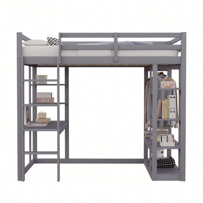 Massivholz-Hochbett 140x200 cm mit Schreibtisch & Regalen – Kinder-/Jugendbett in Weiß (inkl. Leiter, Ablageflächen & Aufhängungen) – Stilvolles Doppelbett mit Laminat-Oberflächen