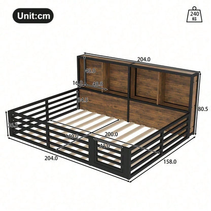 Zaunbett 140x200 cm – Modernes Metall-Daybett mit integriertem Staufach & Brüstung – Inkl. Lattenrost (ohne Matratze), schwarze Plattform für stilvolles Schlafzimmer