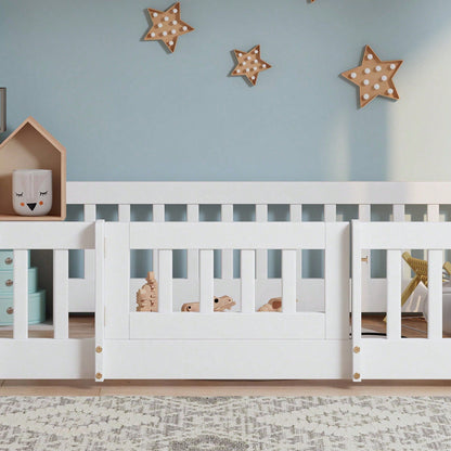 Etagenbett aus Kiefernholz & LVL 90x200 cm - Hochbett mit sicherer rechtwinkliger Treppe, Geländer und Tür - Weißes Kinderbett mit Absturzsicherung & nutzbarem Freiraum unter dem Bett