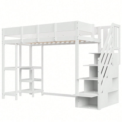 Etagenbett mit Stauraum 90x200 cm – Hochbett aus massivem Kiefernholz mit Lattenrost & Ablageflächen – Multifunktionales Kinder- und Jugendbett in Weiß (Stufenbett, Spielbett, Schlafmöbel)