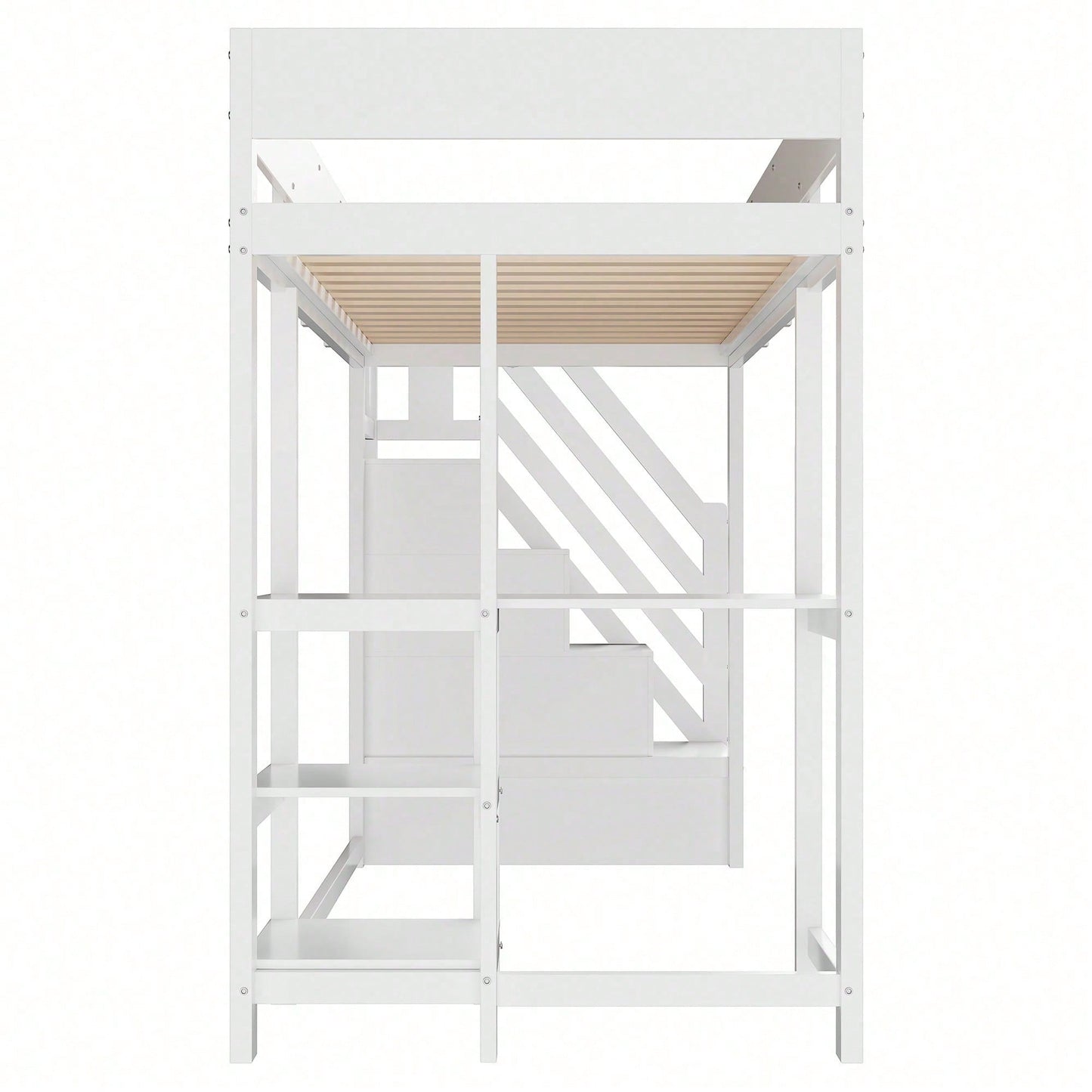 Etagenbett mit Stauraum 90x200 cm – Hochbett aus massivem Kiefernholz mit Lattenrost & Ablageflächen – Multifunktionales Kinder- und Jugendbett in Weiß (Stufenbett, Spielbett, Schlafmöbel)
