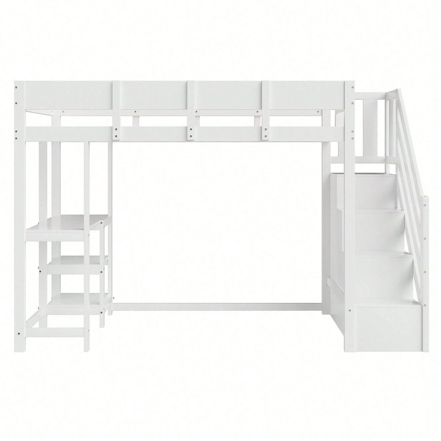 Etagenbett mit Stauraum 90x200 cm – Hochbett aus massivem Kiefernholz mit Lattenrost & Ablageflächen – Multifunktionales Kinder- und Jugendbett in Weiß (Stufenbett, Spielbett, Schlafmöbel)